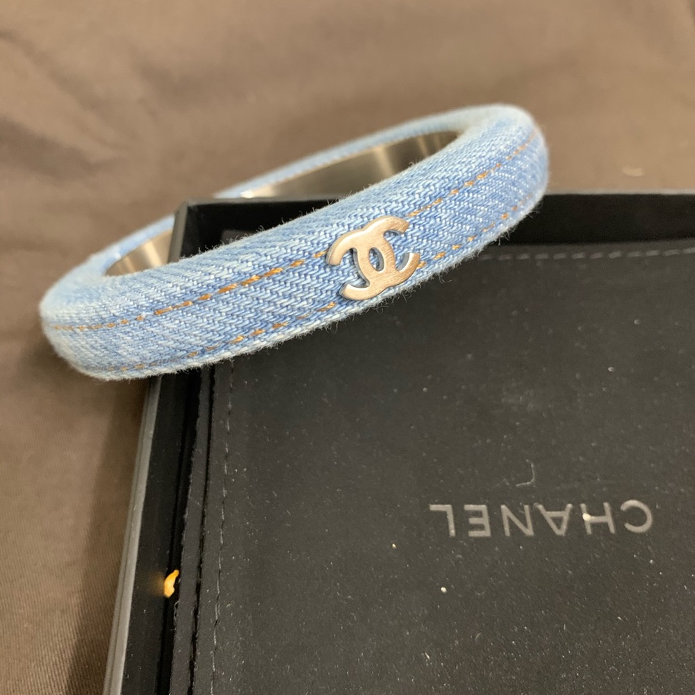 Chanel blue denim bangle bracelet